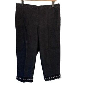 Alfred Dunner Embroidery Pull On Cropped Straight Leg Pant Fringe Neutral Comfy